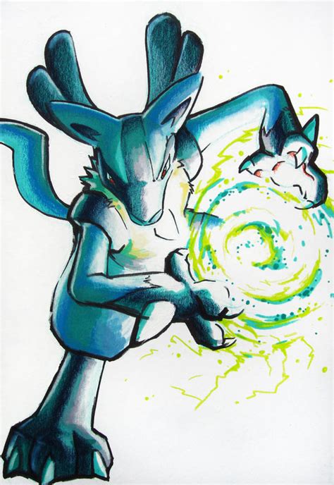 Lucario used Aura Sphere by Skyrays on DeviantArt