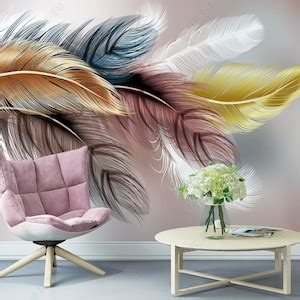 Colorful Feathers Pattern Living Room Wallpaper Art - Etsy