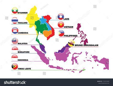 Map Southeast Asian Countries National Flag Stock Vector (Royalty Free ...