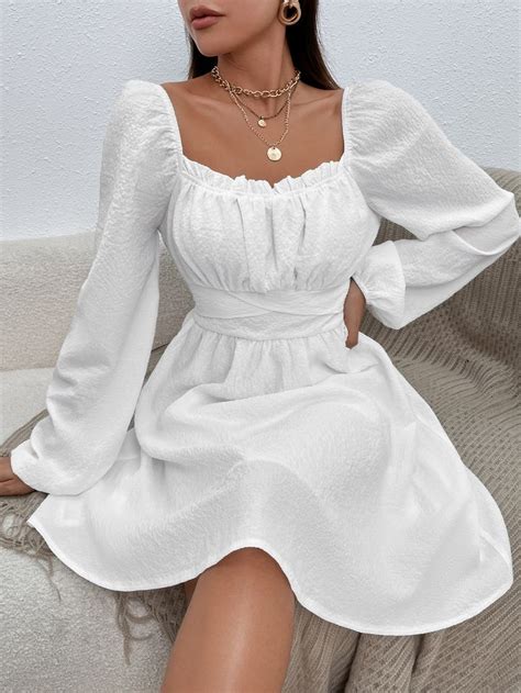 Tweed Frill Trim Knot Back Dress | White dresses for women, A line dress, Womens dresses