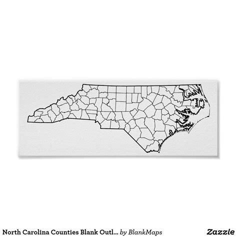 North Carolina Counties Blank Outline Map Poster | Zazzle.com | Map ...