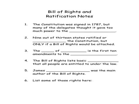 Bill of Rights and Ratification Notes Worksheet for 5th - 6th Grade ...