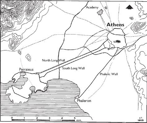 Map of the Long Walls Joining Athens to the Peiraieus