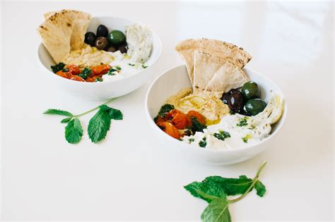 MEZZE BOWLS WITH HUMMUS, TZATZIKI & BASIL MINT PESTO. | Kale & Caramel