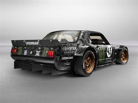 Rear angle of Ken Block's new 'Hoonicorn' a 1965 Ford Mustang Notchback ...