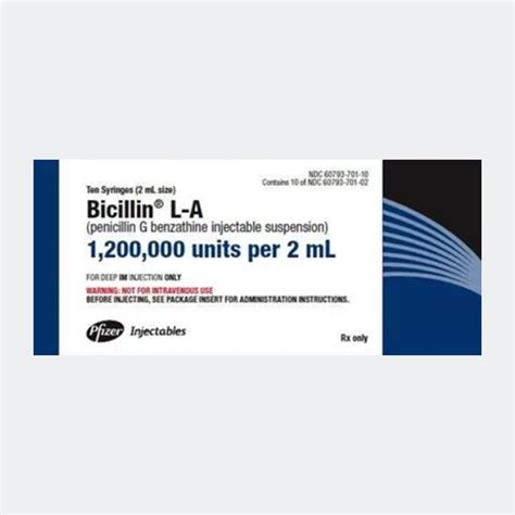 Bicillin L-A penicillin G benzathine injectable suspension 1,200,000 units/2ml syringe each ...