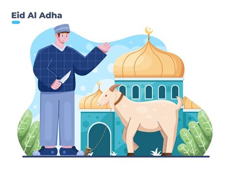 Eid Al adha illustration with muslim person ready to sacrifice the ...