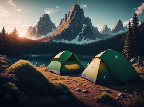 Premium AI Image | Outdoor camping photo tent in the middle of nature beautiful landscape