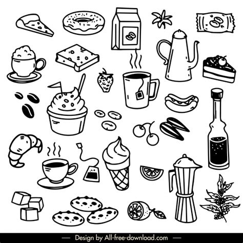 Sketsa Gambar Makanan Kartun Hitam Putih - Food Icons Black And White Vectors Free Download ...