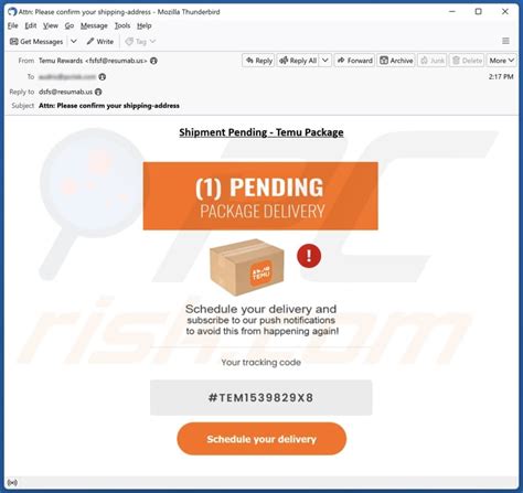 Temu - Pending Package Delivery Email Scam - Removal and recovery steps ...