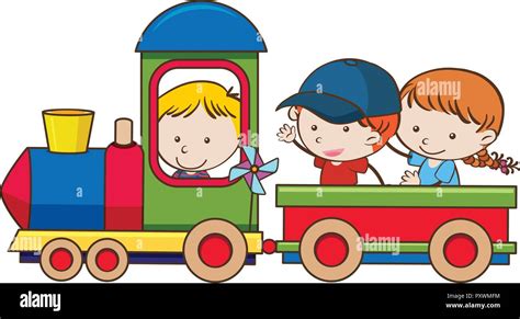 Three kids on the train ride illustration Stock Vector Image & Art - Alamy