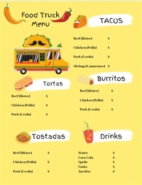 Mexican Food Truck Menu - Etsy UK