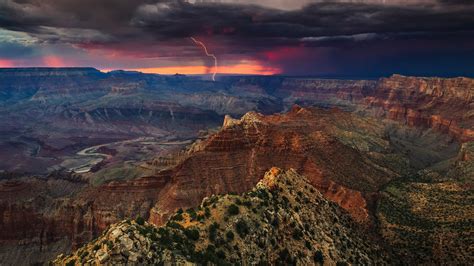 Lightning strikes near the Colorado River in Grand Canyon National Park. [Desktop wallpaper ...