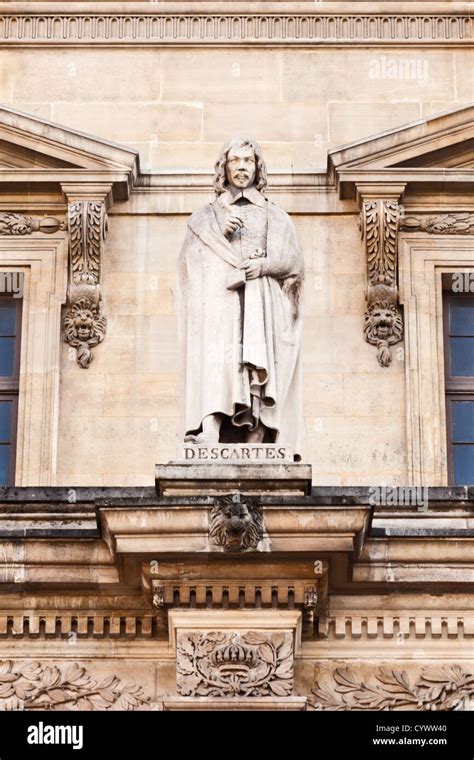 Statue of René Descartes(1596 - 1650), French philospher, in the Cour ...