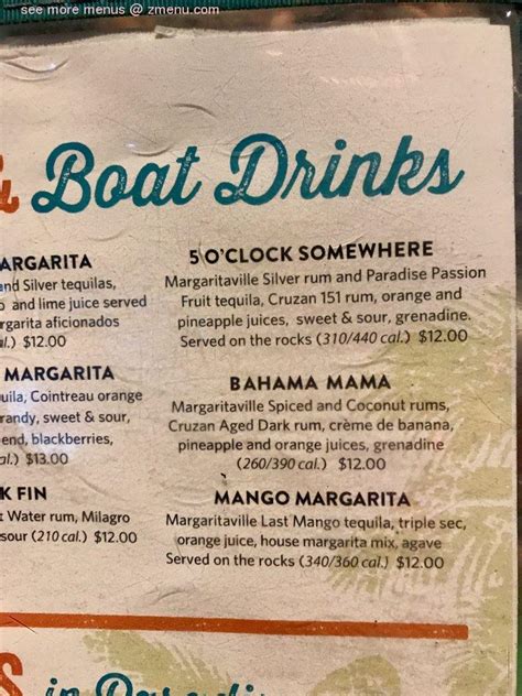 Menu at Margaritaville pub & bar, Orlando