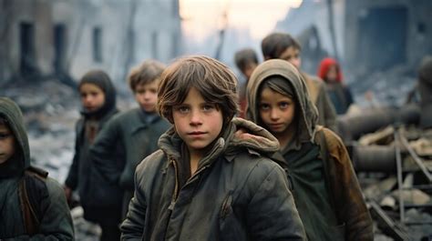 Premium AI Image | Children of war refugees