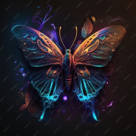 Premium Photo | Abstract neon light butterfly artwork design digital art wallpaper glowing space ...