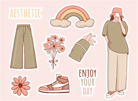 Colorful Hand drawn aesthetic stickers collection 6792303 Vector Art at ...