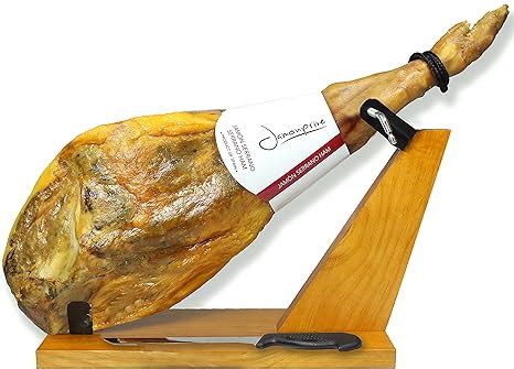 Serrano Ham Bone in from Spain 14.7 - 17 lb + Ham Stand + Knife - Cured Spanish Jamon Made with ...