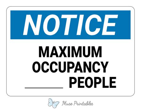 Printable Maximum Occupancy Notice Sign