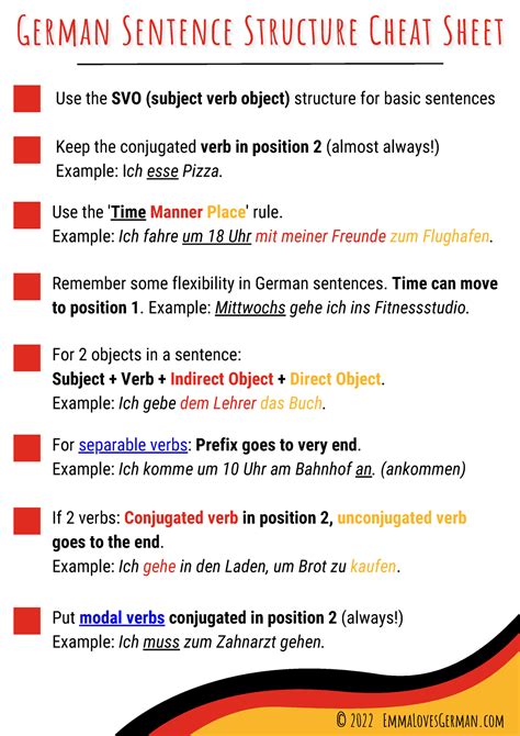 German Sentence Structure Cheat Sheet v2 - Studocu