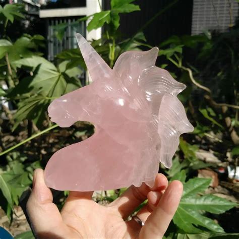 4" Rose Quartz Unicorn Pink Hand Carved Unicorn Crystal Statue Healing ...