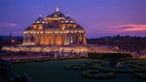 Magnificient Akshardham Temple glowing in light