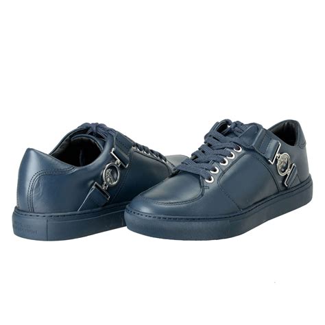 Versace Collection Men's Blue Leather Fashion Sneakers Shoes