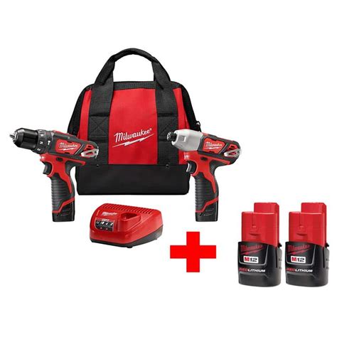 Milwaukee M12 12-Volt Lithium-Ion Cordless Hammer Drill/Impact Driver Combo Kit with Free M12 ...