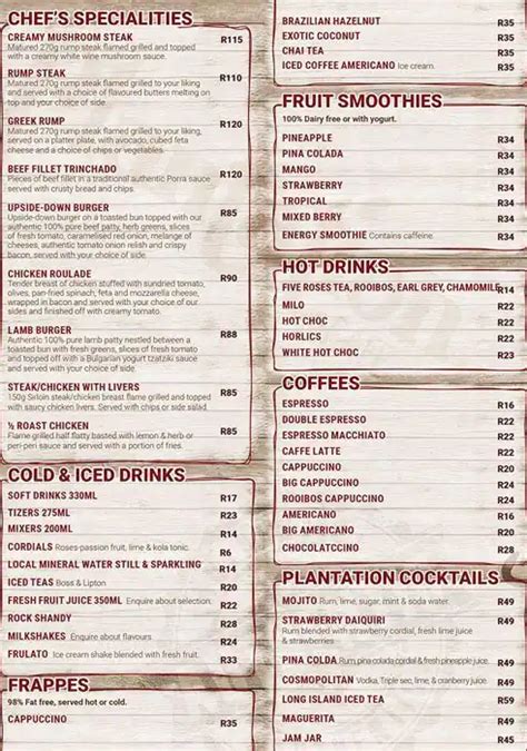 Menu at Plantation CAFE, Midrand, Shop 3