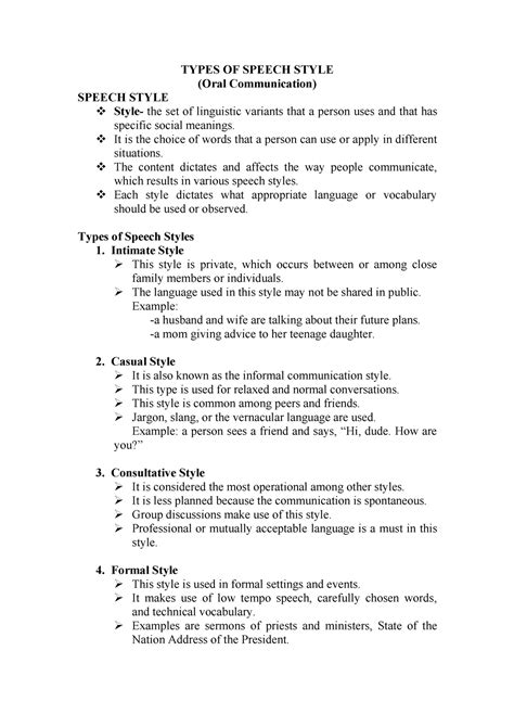 Types OF Speech Style in oral communication - TYPES OF SPEECH STYLE ...