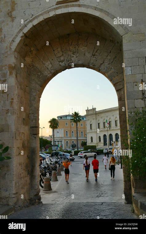 SYRACUSE, ITALY - Jul 14, 2021: A shot of a square view with beautiful ...