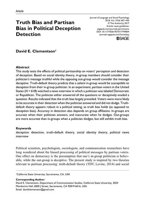 (PDF) Truth Bias and Partisan Bias in Political Deception Detection