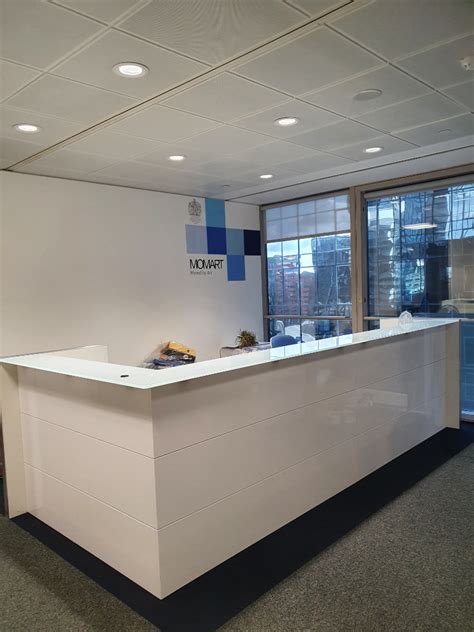 White Office reception desk white high gloss glass l shape corner ...