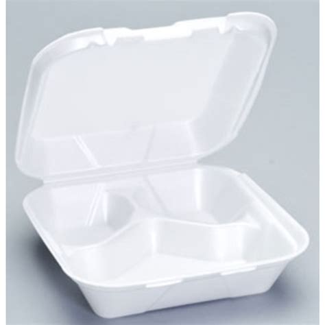 Genpak Medium 3-Compt Hinged Container - 8"x 8"x 3" White Foam, 2/100