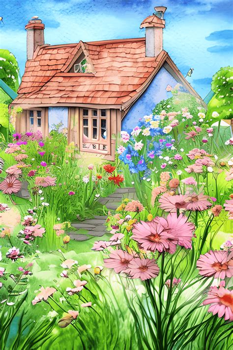 Watercolor Cottage Garden Background · Creative Fabrica