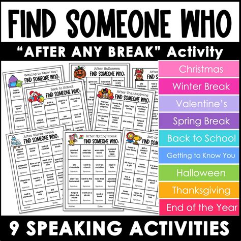 Find Someone Who - Speaking Activities for After ANY Break – Hot Chocolate Teachables