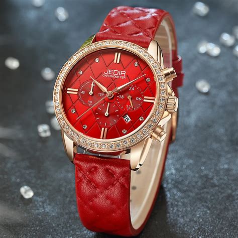 JEDIR Ladies Watches Top Brand Luxury Chronograph Sport Watch Women Red Leather Bracelet Quartz ...