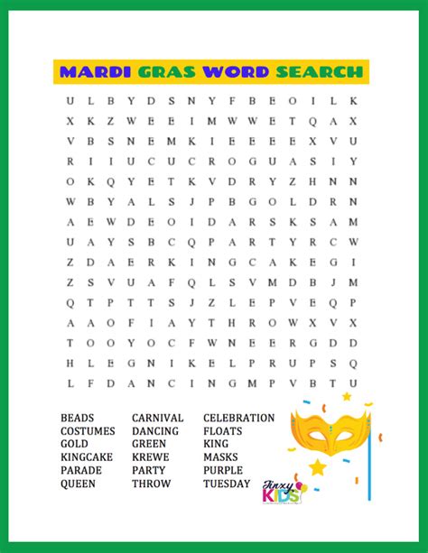 Free Printable Mardi Gras Word Search Puzzle - Jinxy Kids