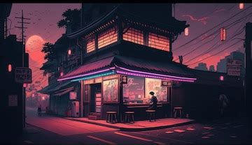 Premium Photo | A night scene of a japanese restaurant with neon lights.