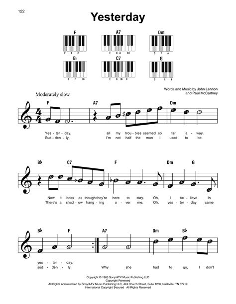 Yesterday by The Beatles Sheet Music for Super Easy Piano at Sheet Music Direct