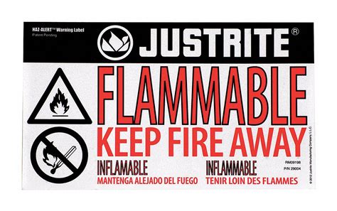 Flammable Keep Fire Away, 10 1/4 in x 10 3/8 in, Safety Cabinet Label - 13M424|29004 - Grainger