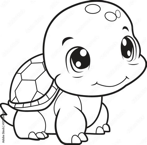 Cute Turtle cartoon. Black and white lines. Animal Coloring page for kids. Activity Book. Stock ...