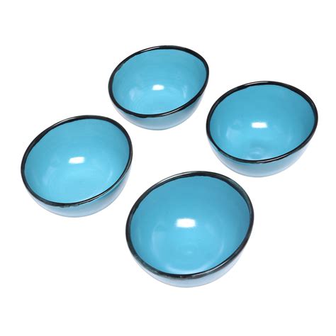 Round Blue Ceramic Bowls from Indonesia (Set of 4) - Blue Antiquity ...