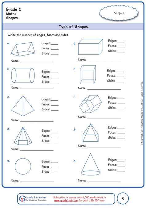 Faces, Edges & Vertices Worksheet|www.grade1to6.com