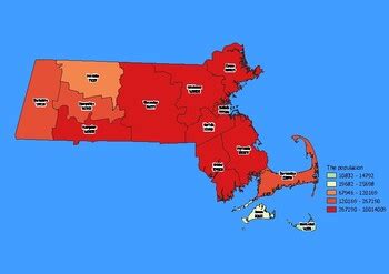 Massachusetts State Map with Population, Density, Area with Worksheet