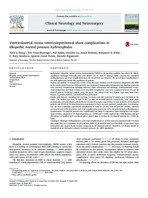 (PDF) Ventriculoatrial versus ventriculoperitoneal shunt complications in idiopathic normal ...