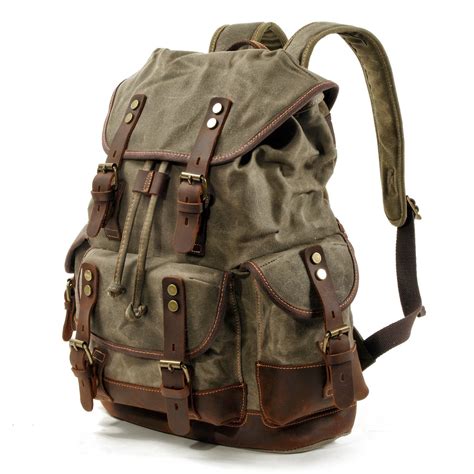 Waxed Canvas Backpack Rucksack Hiking Travel Backpack MC9508 | MoshiLeatherBag - Handmade ...