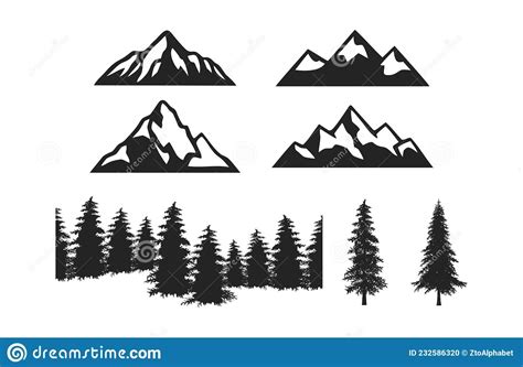 Pine Tree Mountain Silhouette Clipart Set Stock Vector - Illustration of environment, hill ...