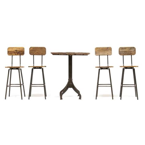 Custom Reclaimed Wood and Iron High Top Table and Four Chairs (Lot 1258 - September Estate ...